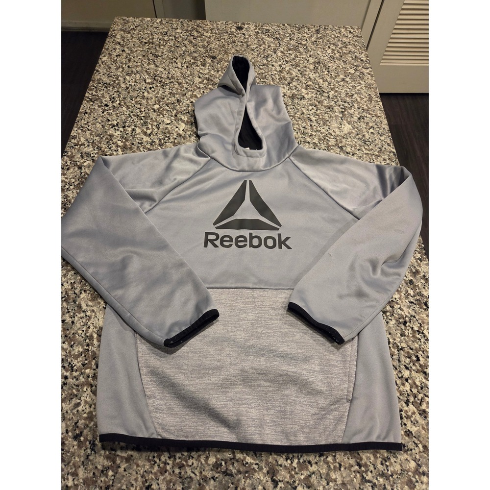 Reebok Hoodie Boys XL 14/16 Grey Pullover Performance Fleece Logo Sweatshirt